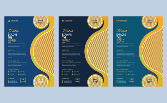 Modern corporate creative company business tours travel travelling agency marketing flyer template design. vector