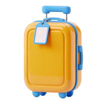 3d yellow luggage icon isolated on transparent background. 3d rendering Cartoon plastic style png
