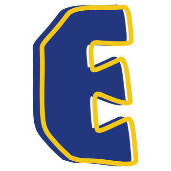 Alphabet e blue and yellow png