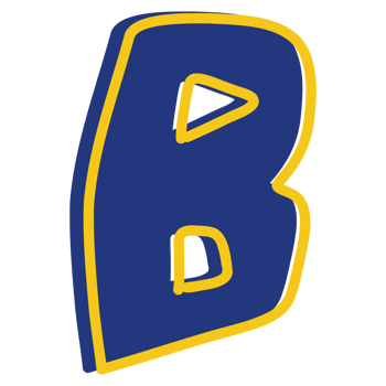 a blue and yellow letter b with a yellow outline png