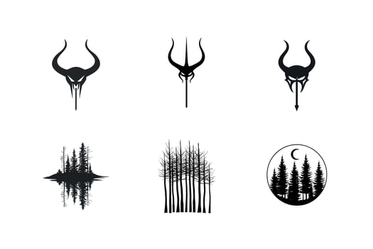 Collection of black and white symbolic designs vector
