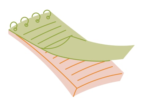 flat isolated illustration of a green spiral notebook. Perfect for school, student, academic, or creative stationery themed design projects and education visuals. vector
