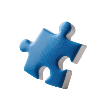 A close-up view of a single, vibrant blue puzzle piece with a simple design, isolated on a white background, symbolizing strategy and problem-solving. png