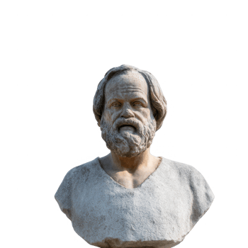 A detailed stone bust of a philosopher, showcasing intricate facial features and a thoughtful expression, set against a white isolated background. png