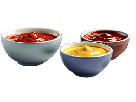 Three colors sauce in three bowls png