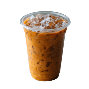 A refreshing iced coffee in a clear plastic cup filled with ice, perfect for a warm day or a quick energy boost. png