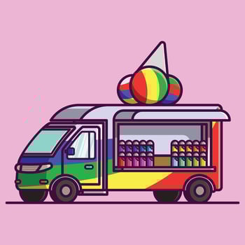 Simple Snow Cone Truck Fun cartoon illustration Collection of Truck Shop concept icon isolated vector