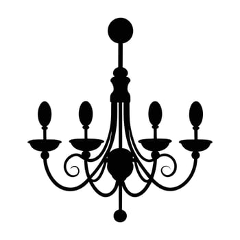a black and white silhouette of a chandelier white background. vector