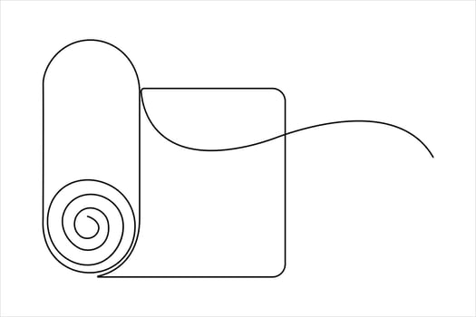 Continuous one line drawing of yoga mat fitness equipment concept vector
