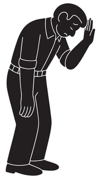 Silhouette of a man leaning his head against an invisible wall, one hand pressed against it, sad man silhouette vector