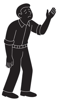 Silhouette of a man holding one hand toward the sky as if pleading, helpless man silhouette vector