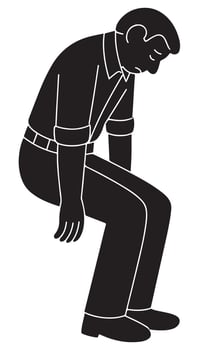 Silhouette of a man sitting on an invisible chair, arms dangling hopelessly, hopeless man silhouette vector