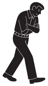 Silhouette of a man pacing with arms crossed and shoulders tense, helpless man silhouette vector