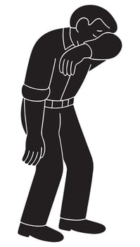 Silhouette of a man wiping his face with his sleeve, posture hunched, weeping man silhouette vector