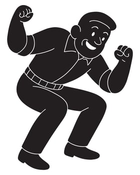 Silhouette of a man frozen in a goofy superhero landing, exaggerated and awkward, happy man silhouette vector