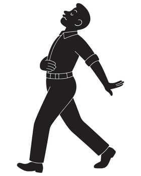 Silhouette of a man walking with exaggerated pride, nose in the air, man walking with pride vector