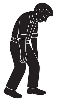 Silhouette of a man walking slowly with hands in pockets and head bowed, disappointed man silhouette vector