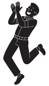 Silhouette of a man clapping with overly enthusiastic jumps, excited man silhouette vector