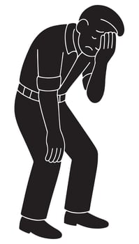 Silhouette of a man with one hand covering his face, body slightly bent, sad man silhouette vector