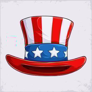 Hand drawn traditional uncle Sam hat in American flag pattern, celebrating 4th of July, mourning veterans , honoring memorial day vector