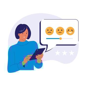 Emotional Feedback Illustration with User Rating Emoji Scale on Tablet vector