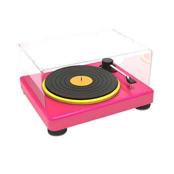 Retro Pink Turntable with Vinyl and Transparent Cover on transparent Background png