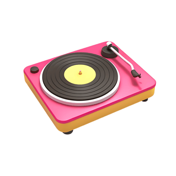 Retro Turntable with Vinyl Record and Colorful Design on transparent Background png