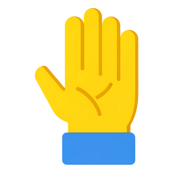 Yellow cartoon hand raised in stop gesture on transparent background png