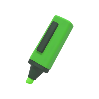 Minimal 3D green highlighter on transparent background isolated png