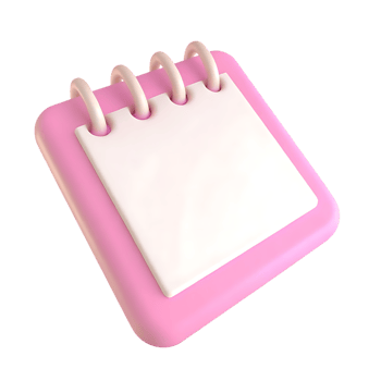 3D pink notepad with blank white pages isolated on transparent background png
