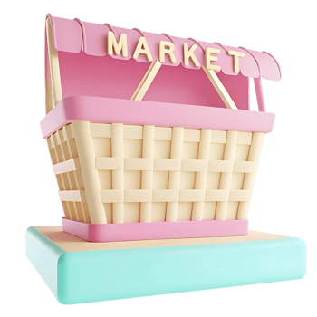 Cute Pastel Market Stall 3D Render on Platform with transparent Background png