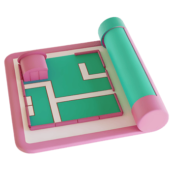 3D Floor Plan with Pink Accents and Cute Pastel Style png