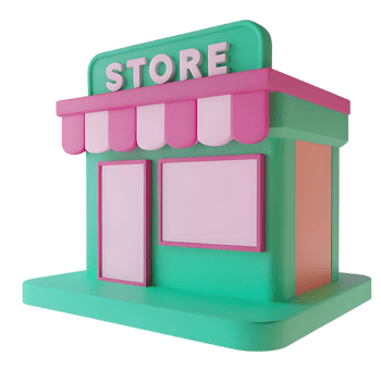 Cartoon Storefront with Pink Awning and Green Facade Illustration png
