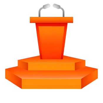Orange Podium with Microphones for Public Speaking or Presentation on transparent png
