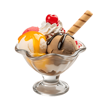 Ice Cream Sundae with Wafer Stick and Toppings on transparent Background png