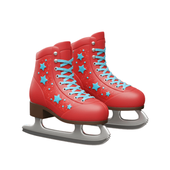 A pair of red ice skates are decorated with blue stars and blue laces, commonly used for ice skating. png