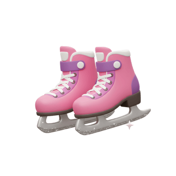 A pair of pink ice skates with a purple strap and silver blade are surrounded by pink stars, making them ideal for winter activities. png
