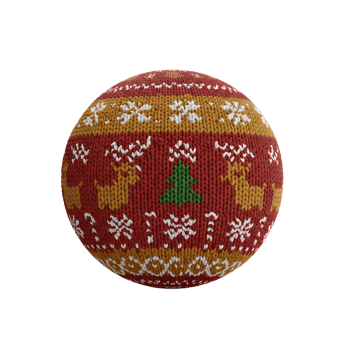 This Christmas ornament features a knitted pattern with reindeer, Christmas tree, and snowflake designs, making it suitable for festive holiday decorations. png