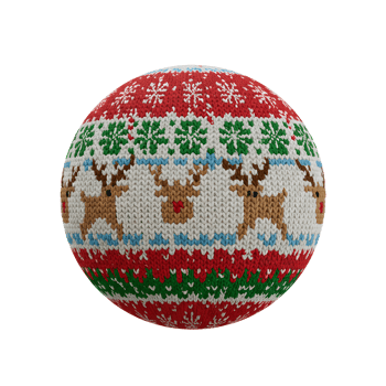 A round Christmas bauble is decorated with a pattern of reindeer, snowflakes and trees in festive colors, adding a cozy touch to holiday decor. png