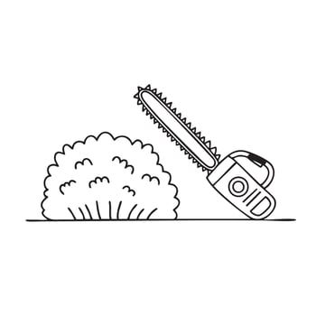 A hedge trimmer lying next to a trimmed bush vector