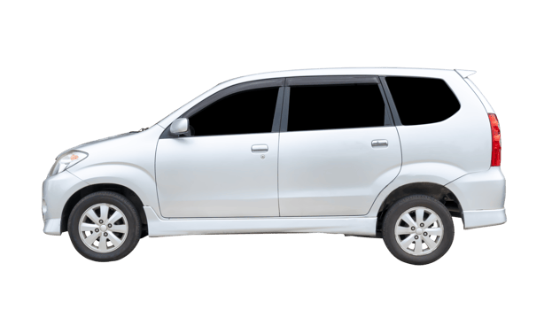 Left side view of mini or small white hatchback car isolated on white background with clipping path in file format png