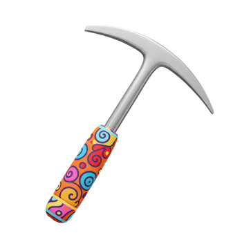 An ice axe featuring a colorful handle and a silver-colored head is pictured on a white background, commonly used for ice climbing and mountaineering. png