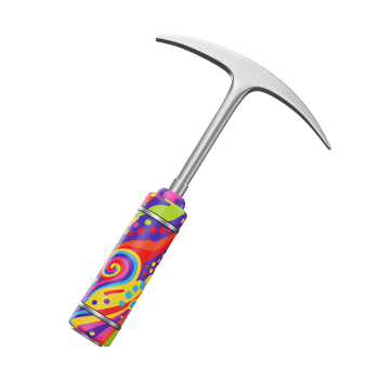 Colorful ice climbing tool with a psychedelic handle, perfect for any climber to make their mark on the mountain. png