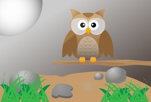 Cute Brown Owl Perched on Branch at Night vector