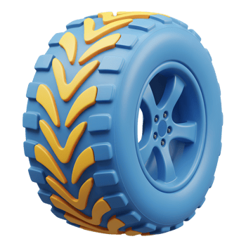 A blue tire with yellow treads is displayed, which can be used for vehicles. png