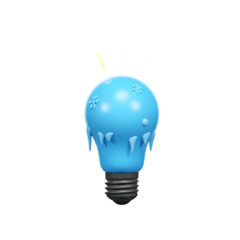 A blue lightbulb decorated with snowflakes and icicles radiates light, ideal for representing winter themes or innovative cold-weather concepts. png