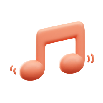 A single orange musical note with sound waves emanating from it conveys the impression of music playing, ideal for illustrating sound or music-related content. png