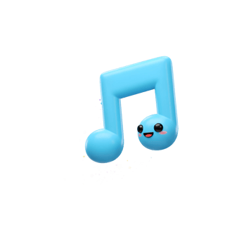 A cute blue musical note with a smiling face is surrounded by colorful stars and dots, ideal for decorating digital spaces or illustrating musical concepts. png