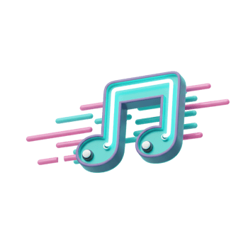A neon-style musical note icon has blurred lines coming from behind it, suggesting speed and movement for musical concepts and projects. png