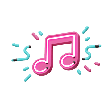 This pink neon music note illustration is surrounded by small decorative elements, adding a fun and playful touch for various creative projects. png